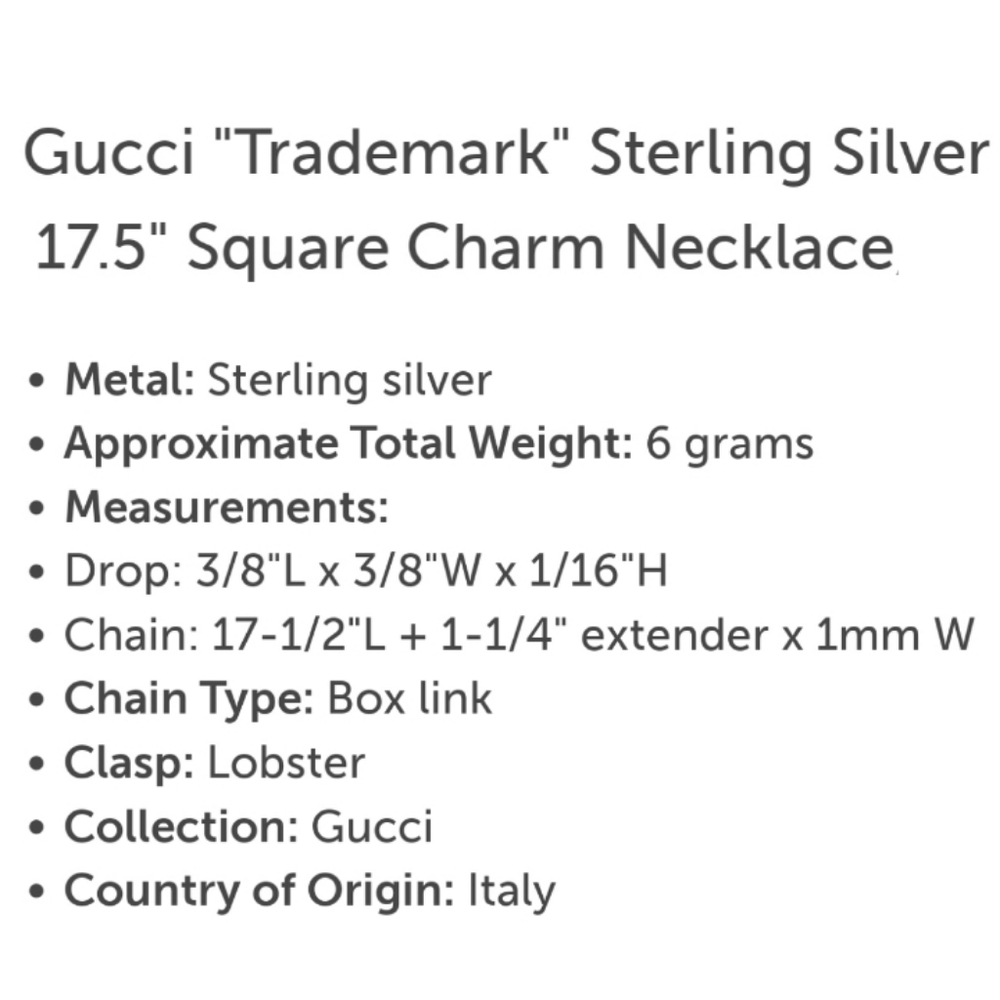 🆕️ Gucci SS .925 small square pendant necklace - Picture 5 of 6